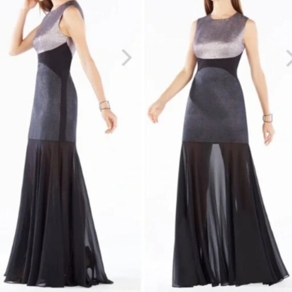 BCBGMAXAZRIA Odeya Dress Full Length Gown Maxi Formal Metallic Size 6🆕⌚📦🏃💨🚚 - Picture 1 of 16